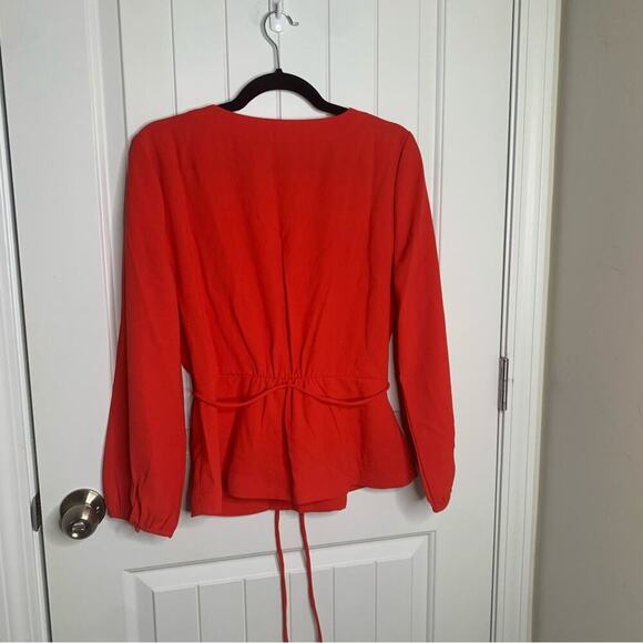 J Crew red crepe faux‎ wrap long sleeves blouse size 10 romantic date night - Picture 3 of 9